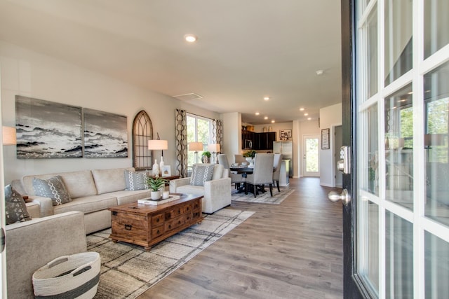 living room featuring light hardwood / wood-style flooring