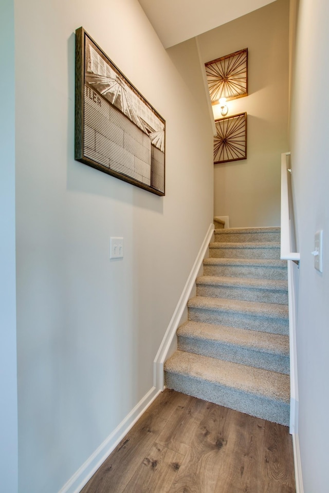 staircase with wood-type flooring