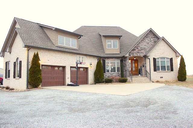 french country inspired facade with a garage