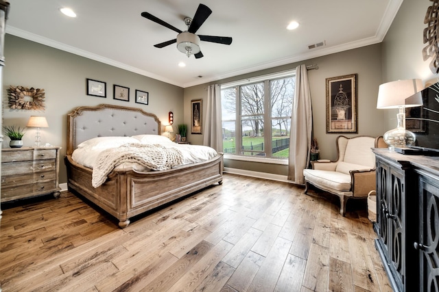 4888 Rock House Rd, Portland, TN 37148 - bedroom featuring crown molding, visible vents, baseboards, and light wood-style floors