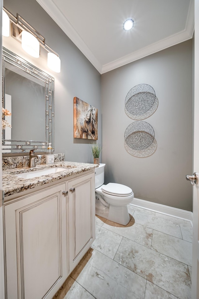 4888 Rock House Rd, Portland, TN 37148 - bathroom featuring vanity, baseboards, crown molding, and toilet