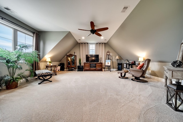 4888 Rock House Rd, Portland, TN 37148 - sitting room with carpet flooring, visible vents, baseboards, and a ceiling fan