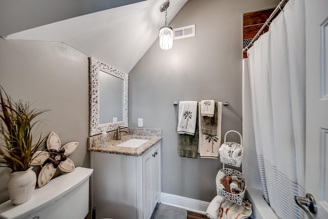 4888 Rock House Rd, Portland, TN 37148 - bathroom with vanity, visible vents, a shower with curtain, and toilet