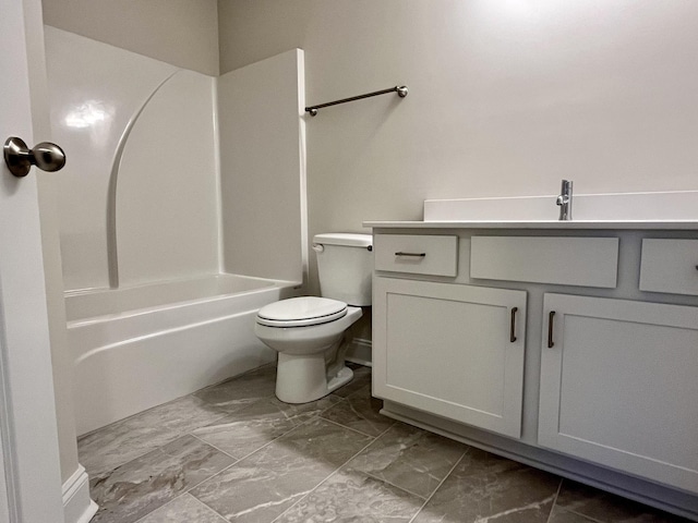 full bathroom featuring vanity, toilet, and bathing tub / shower combination