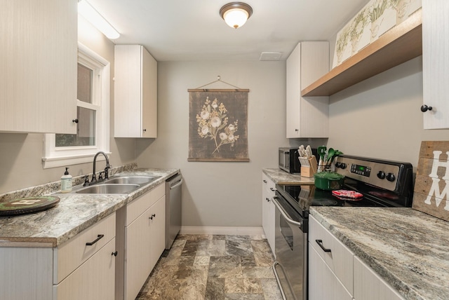 kitchen featuring white cabinetry, sink, and appliances with stainless steel finishes