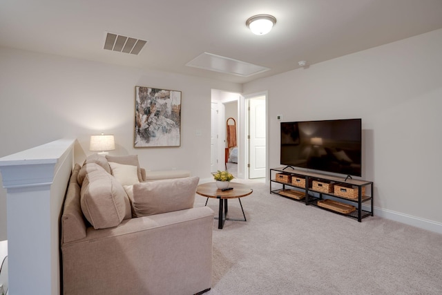 living room with light colored carpet