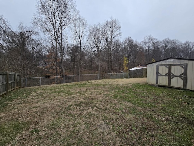 view of yard with a storage shed