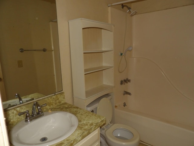 full bathroom with vanity, toilet, and bathing tub / shower combination