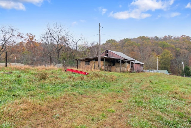 view of yard with an outbuilding