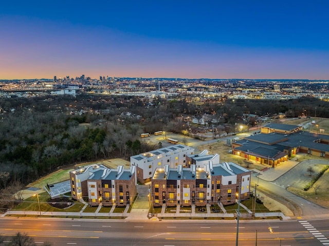 view of aerial view at dusk