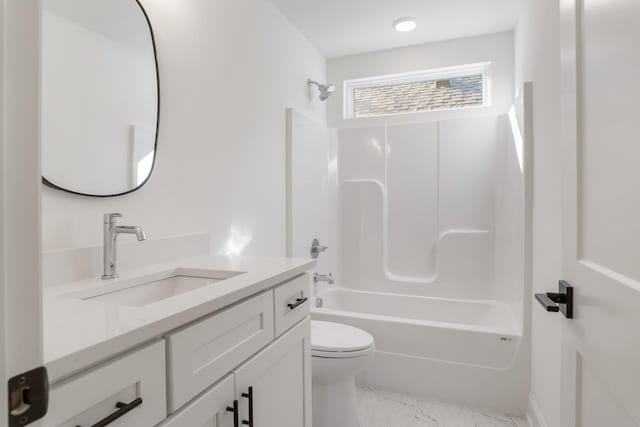 full bathroom featuring vanity, shower / bathtub combination, and toilet