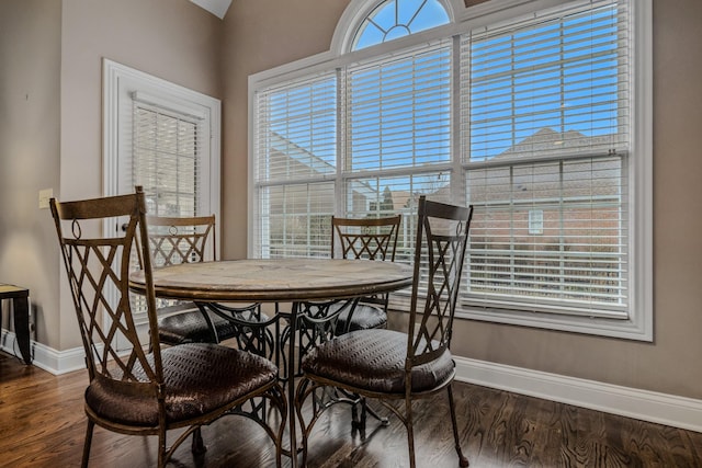 dining area with a healthy amount of sunlight and hardwood / wood-style floors