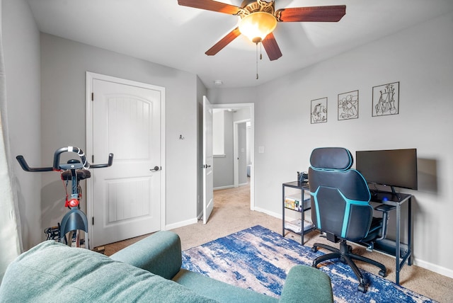 office with carpet and ceiling fan