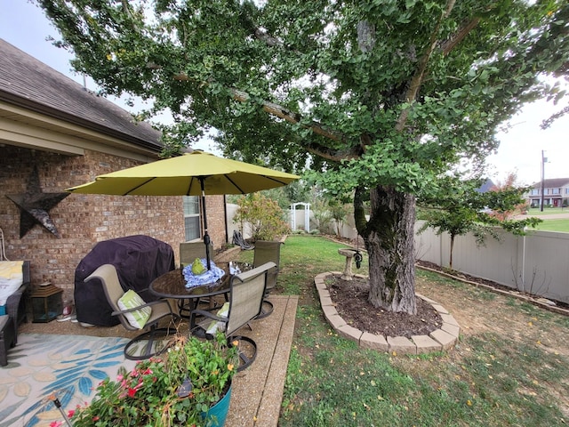 view of patio / terrace featuring area for grilling and a fenced backyard