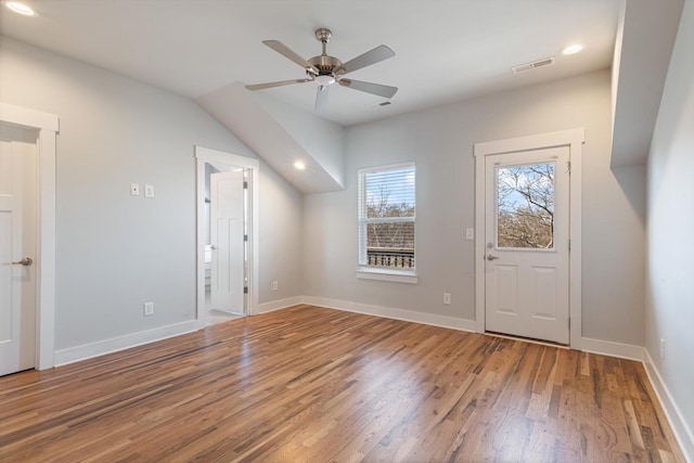 interior space with hardwood / wood-style flooring and ceiling fan