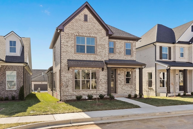 view of front of property with a front lawn