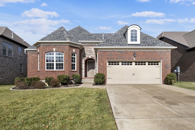 view of front facade with a garage and a front yard