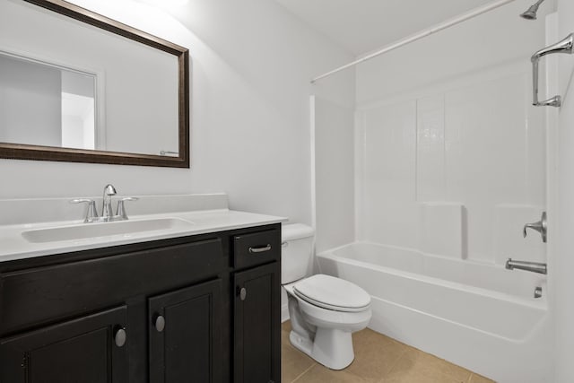 full bathroom with vanity, tile patterned floors, bathing tub / shower combination, and toilet