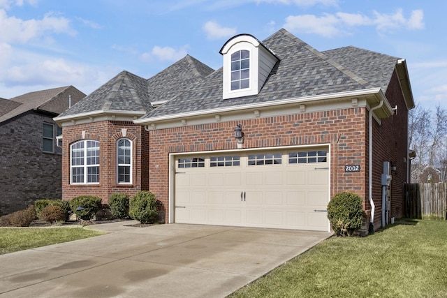 view of front of property featuring a garage and a front yard