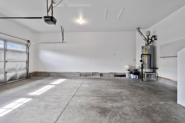 garage featuring a garage door opener and gas water heater