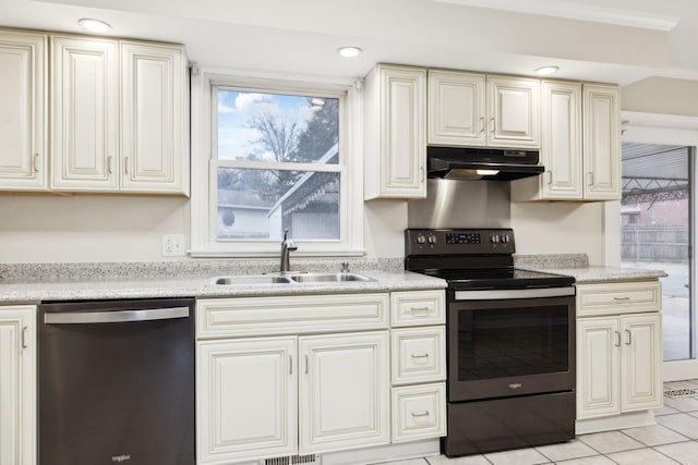 kitchen with dishwasher, cream cabinets, electric range oven, and sink