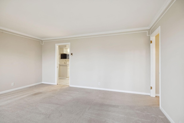 carpeted spare room with crown molding