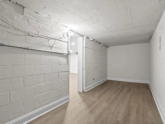 basement featuring hardwood / wood-style floors