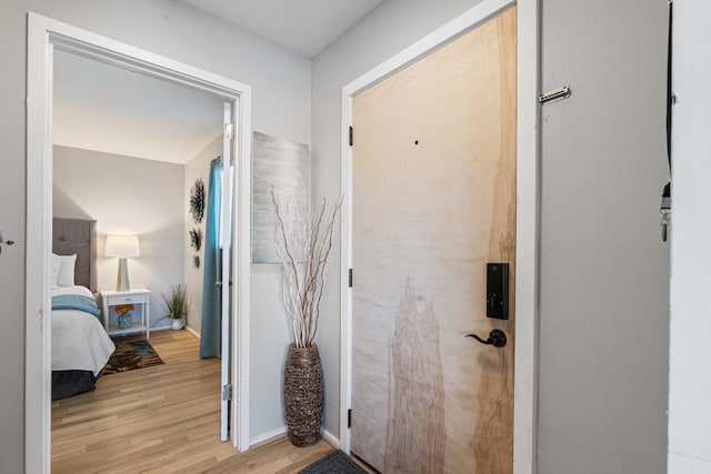 bathroom with wood-type flooring
