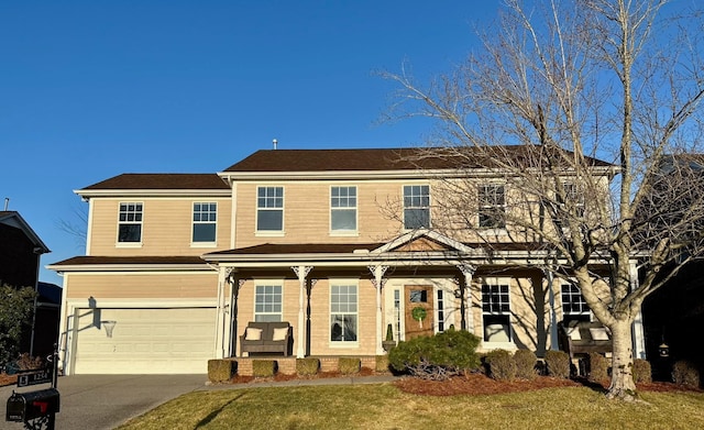 view of front of house with a garage and a front lawn