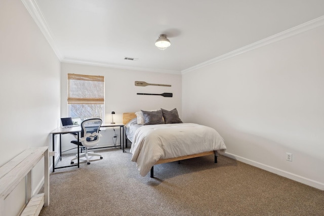 bedroom featuring crown molding and carpet flooring