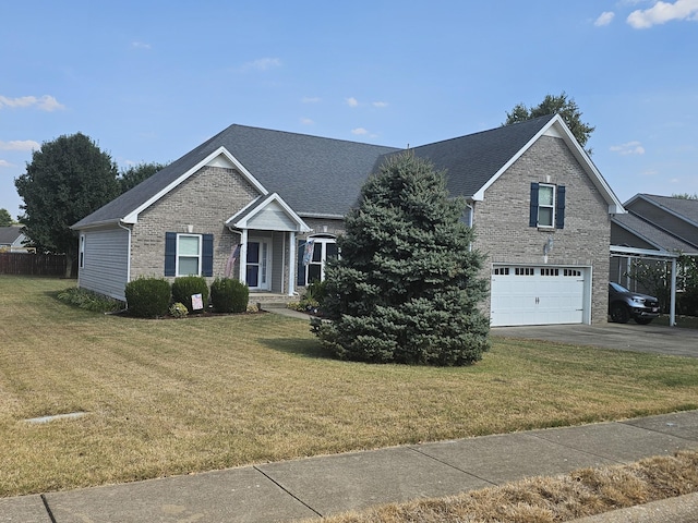 view of front facade with a garage and a front yard