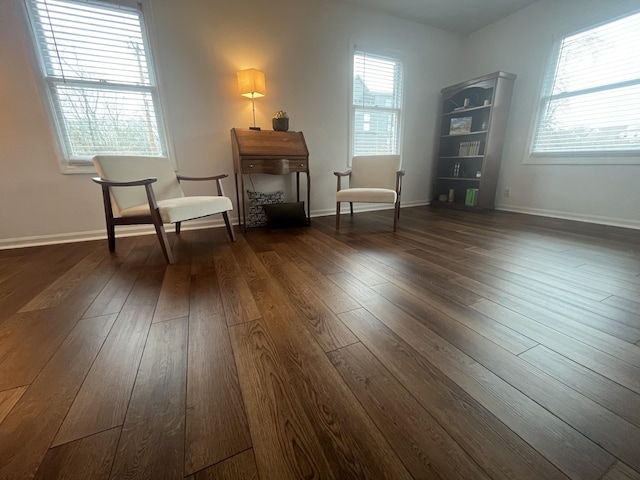 living area with dark hardwood / wood-style flooring