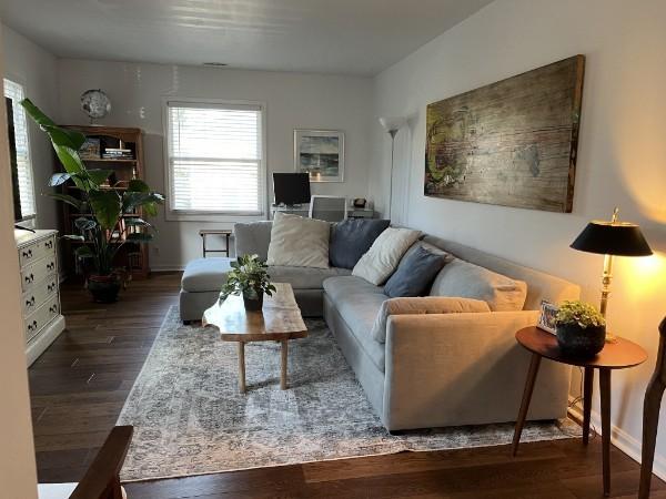 living room with dark wood-type flooring