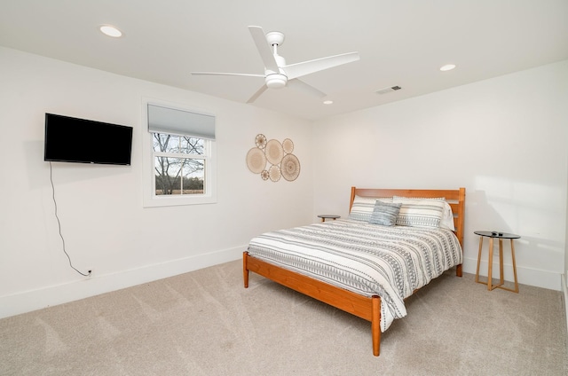 bedroom featuring ceiling fan and carpet flooring