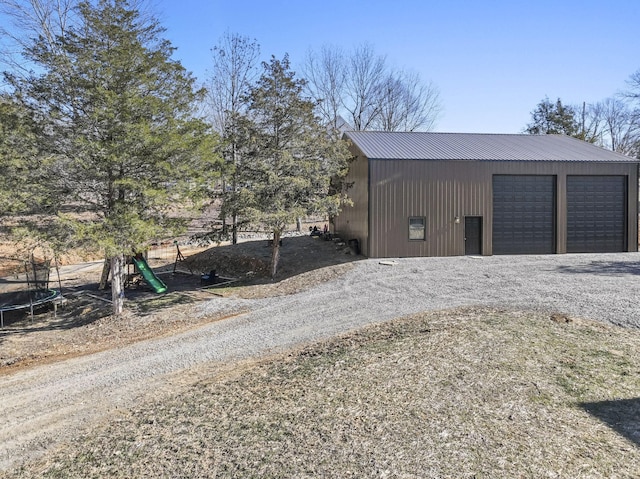 garage with a trampoline