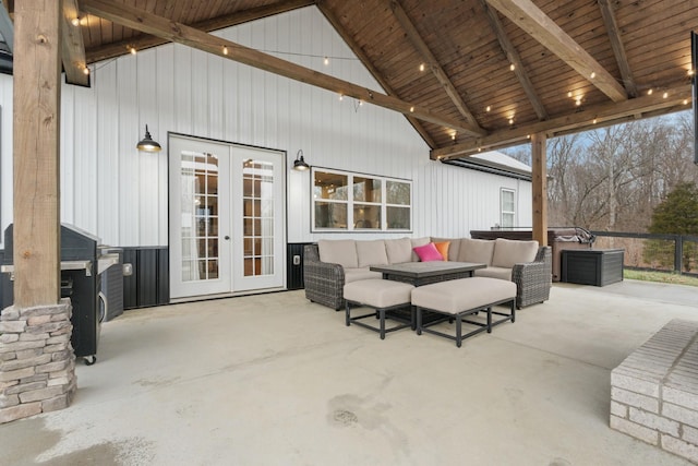 view of patio featuring french doors and an outdoor hangout area