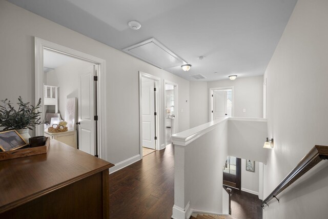 hallway featuring dark wood-type flooring