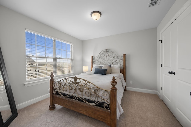 carpeted bedroom with a closet