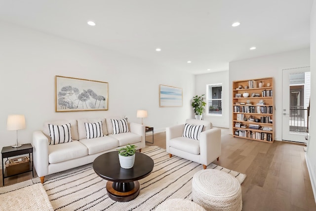 living room with light hardwood / wood-style flooring