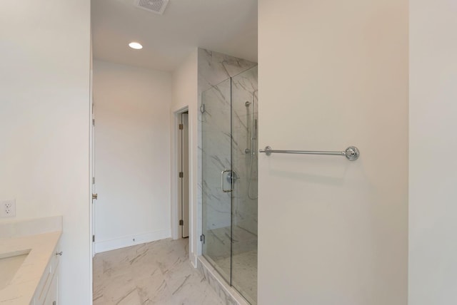 bathroom featuring vanity and walk in shower