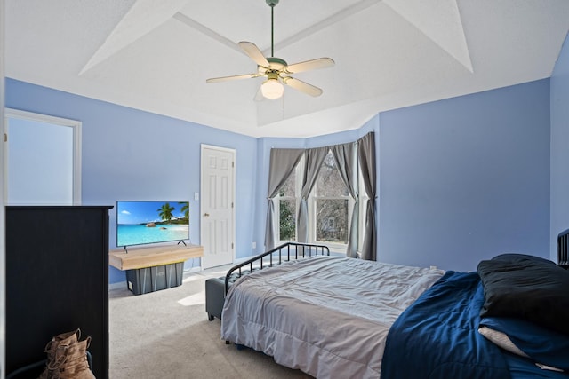 bedroom featuring carpet floors and ceiling fan