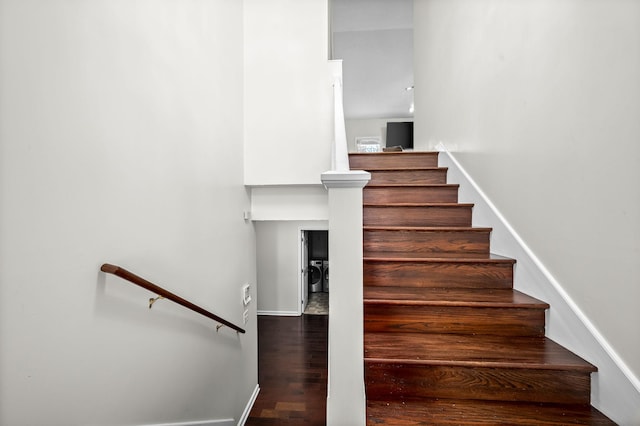 stairway with wood-type flooring