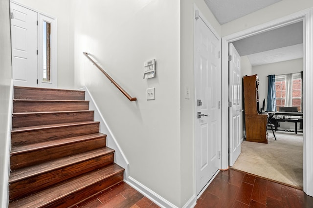 staircase with wood-type flooring