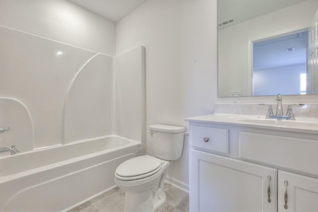 full bathroom featuring washtub / shower combination, vanity, toilet, and tile patterned flooring