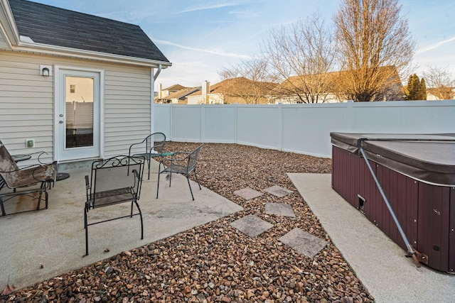 view of patio featuring a hot tub