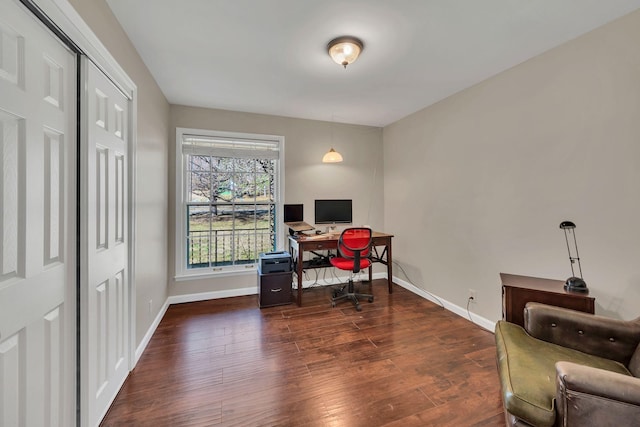 office space featuring dark hardwood / wood-style flooring