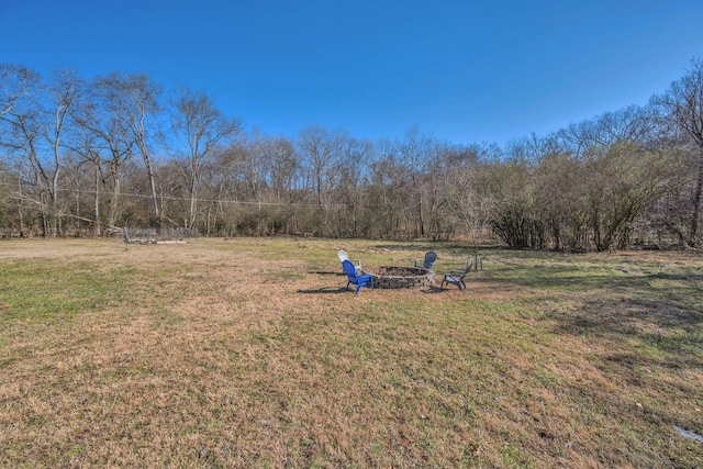 view of yard with an outdoor fire pit