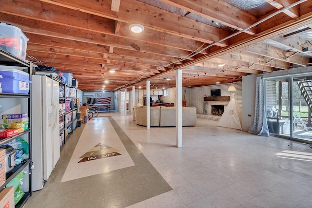 basement featuring a fireplace