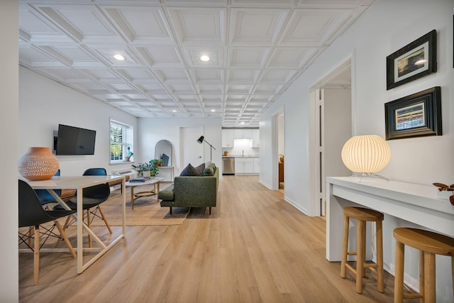 living room with light wood-type flooring