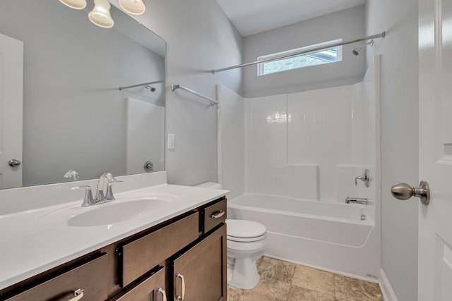 full bathroom with vanity, toilet, and shower / washtub combination